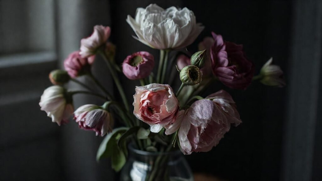 Flores marchitas evocan tristeza y decadencia