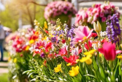 Flores primaverales celebran un día soleado