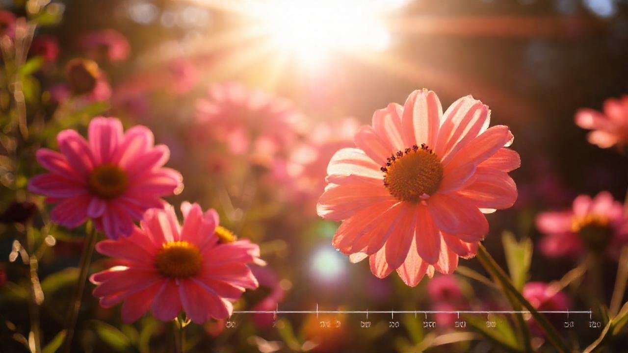 Jardín soleado y floral intensamente detallado