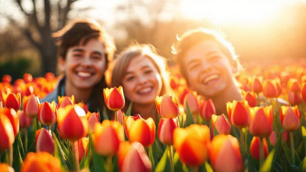 Un campo de tulipanes alegre y brillante