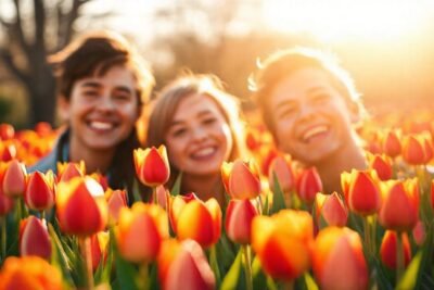 Un campo de tulipanes alegre y brillante