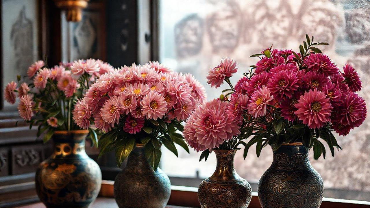 Crisantemos elegantes celebran un aniversario vintage