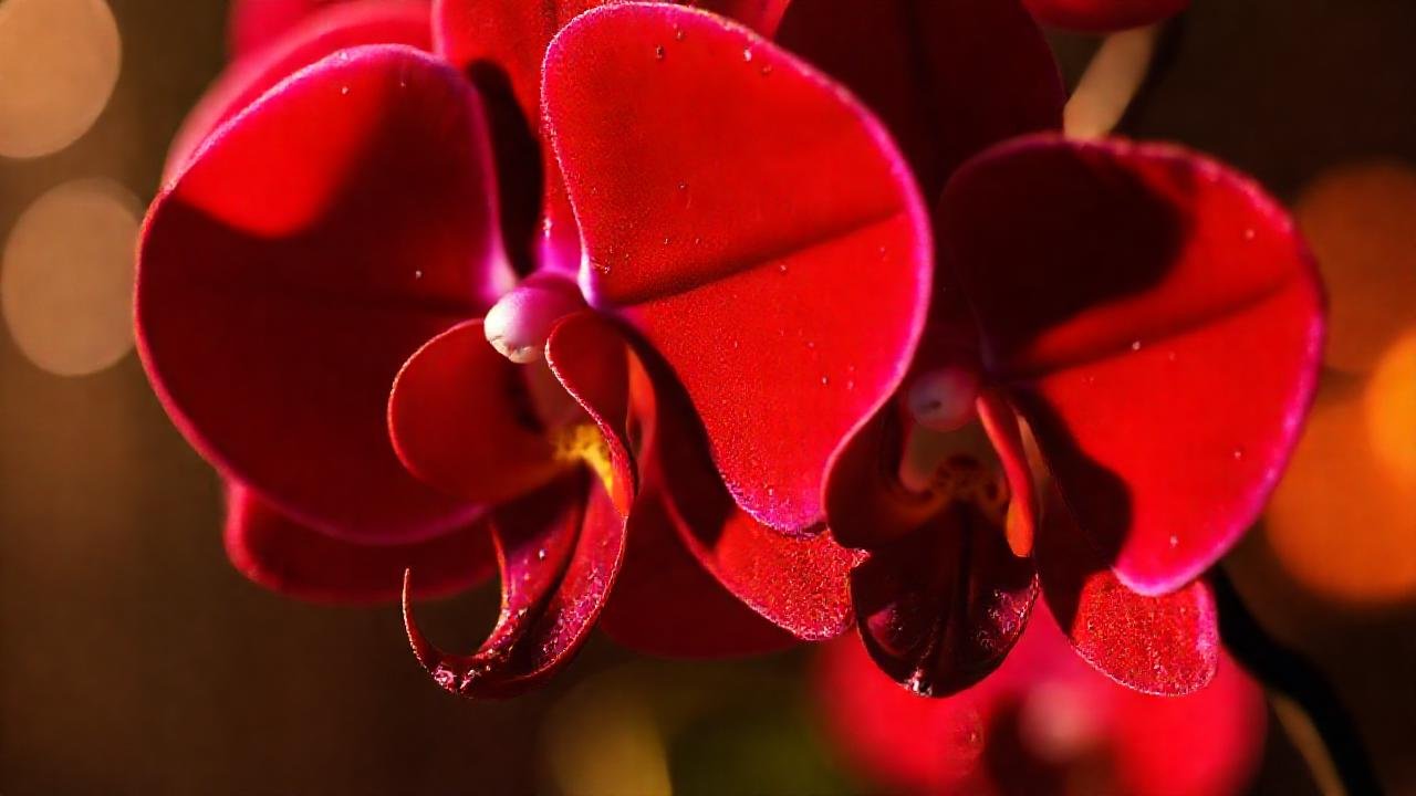 Orquídeas rojas, belleza etérea y suave