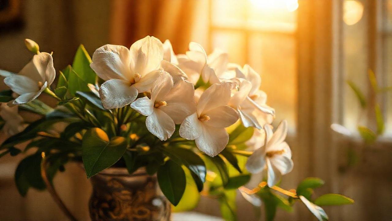 Jardín elegante, luz dorada y ensueño
