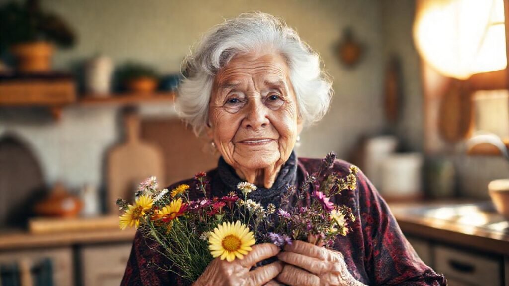 Mujer anciana agradecida
