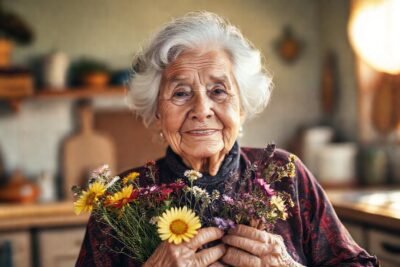 Mujer anciana agradecida