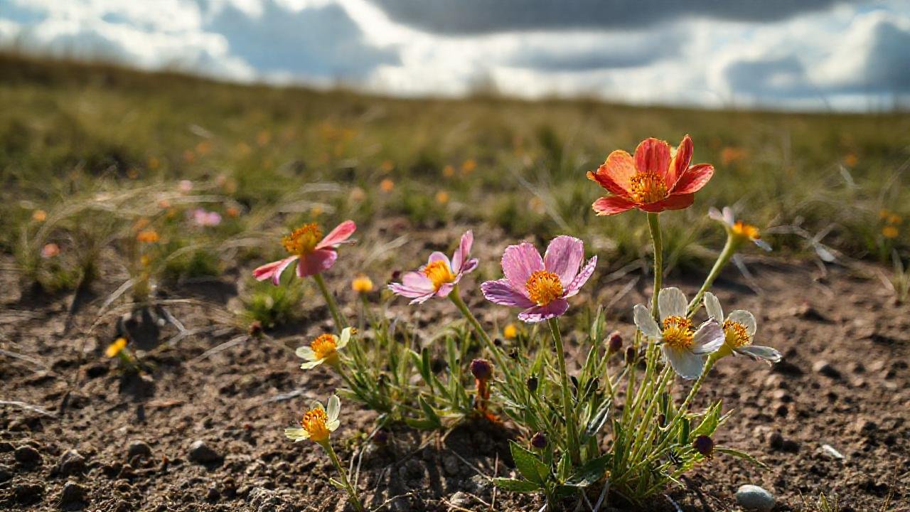 Amapolas vibrantes resisten en paisajes dramáticos