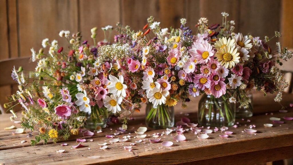 Una mesa rústica florece en calidez