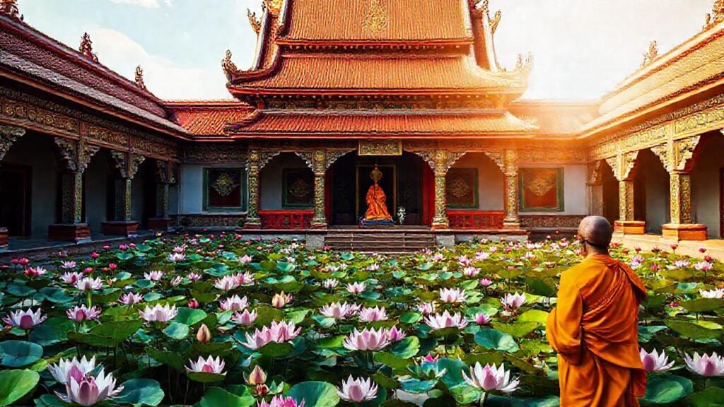 El templo irradia paz y color