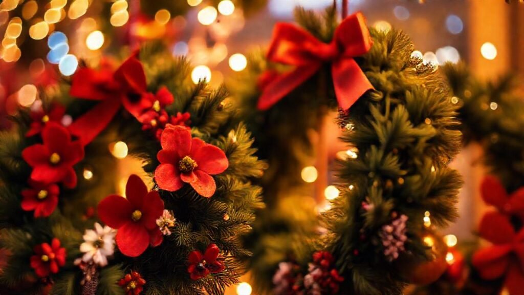 Flores navideñas iluminan un ambiente festivo