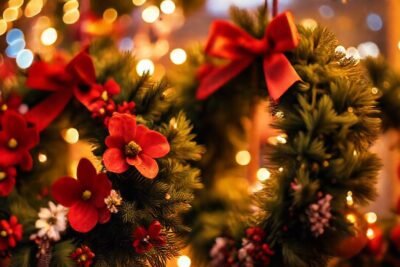 Flores navideñas iluminan un ambiente festivo