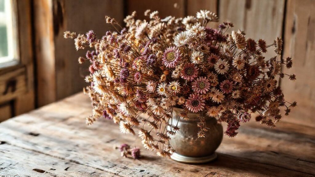 Un arreglo floral seco crea ambiente acogedor