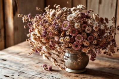 Un arreglo floral seco crea ambiente acogedor