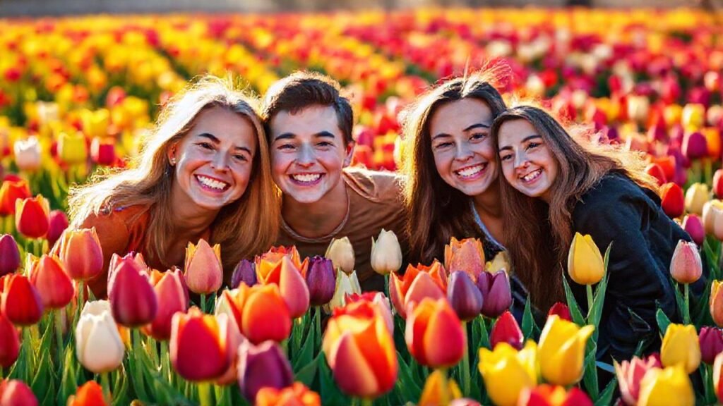 Un campo de tulipanes alegre y colorido