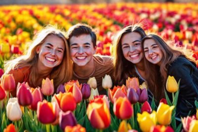 Un campo de tulipanes alegre y colorido