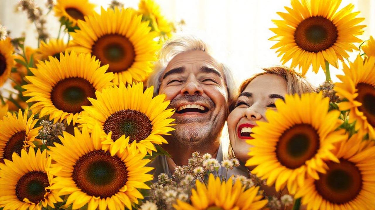 Girasoles dorados celebran emociones alegres