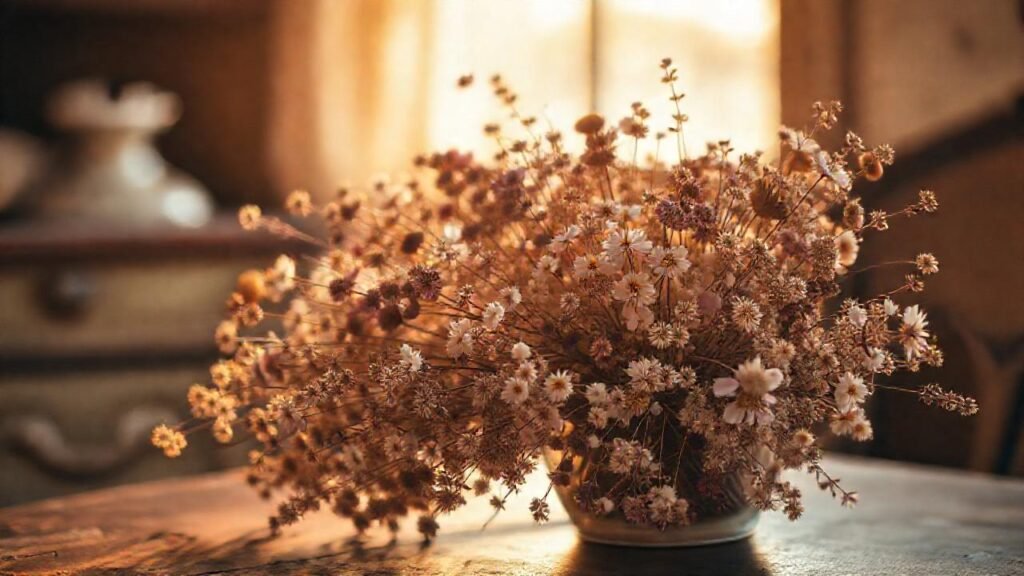 Alegre arreglo floral vintage y nostálgico