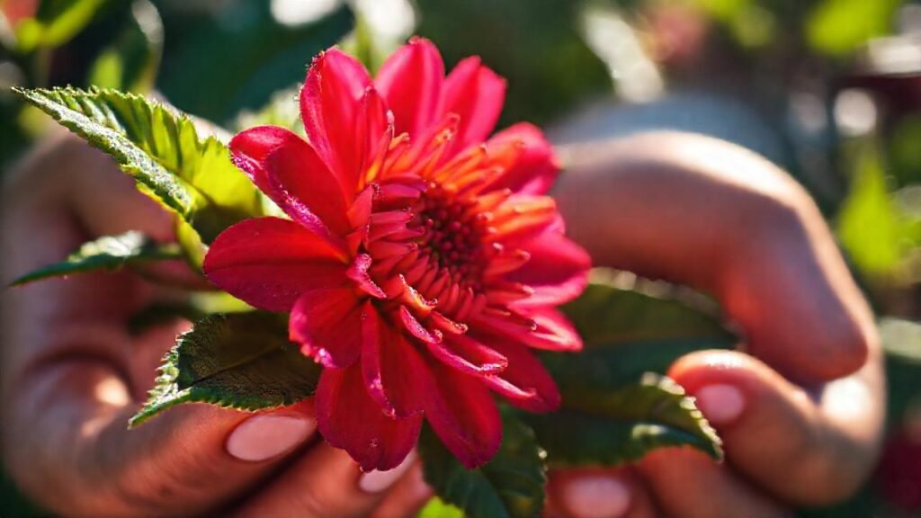 Manos cosechan flores frescas al sol