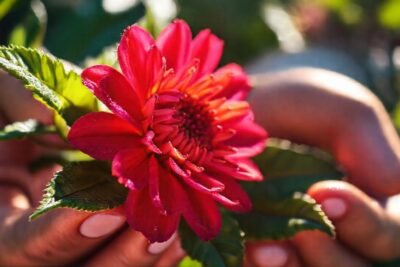 Manos cosechan flores frescas al sol