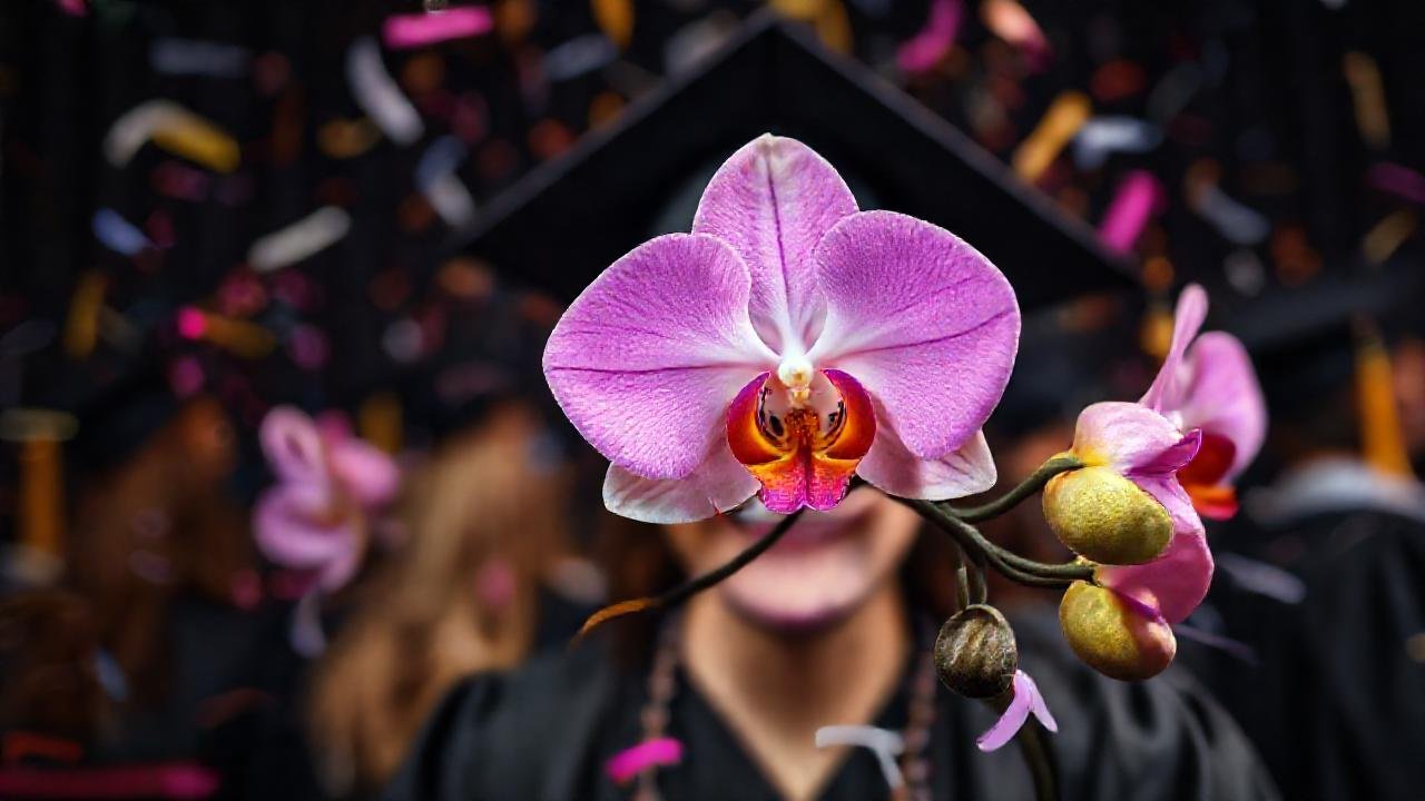 Orquídea vibrante, celebración académica y alegría