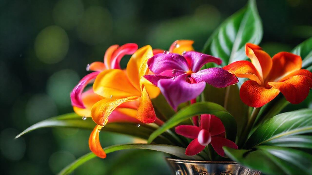 Flores tropicales lujosas, detalles delicados y coloridos