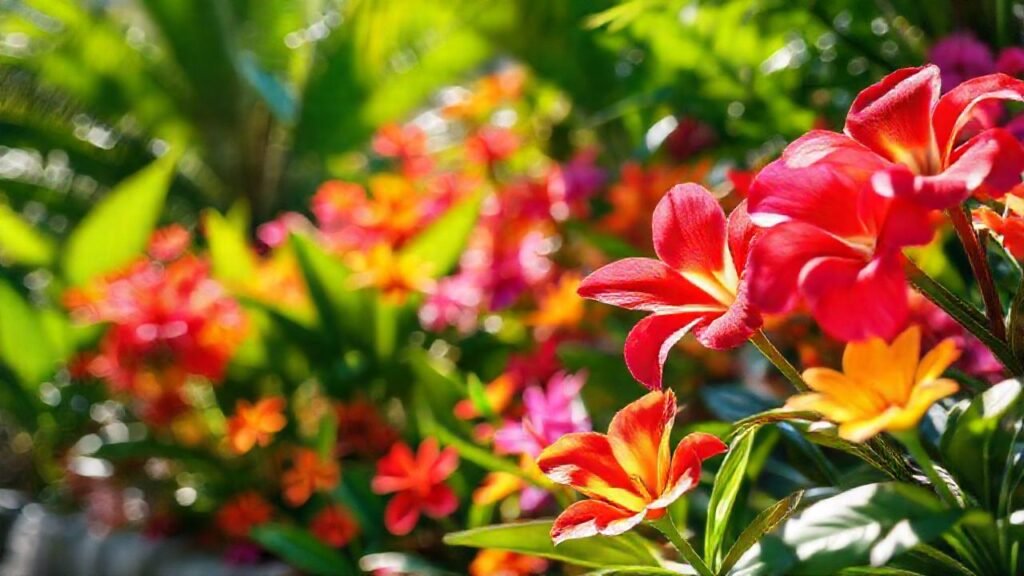 Un jardín tropical vibrante y alegre