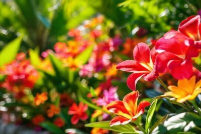 Un jardín tropical vibrante y alegre