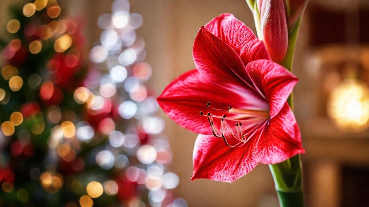 Amaryllis resplandeciente en Navidad