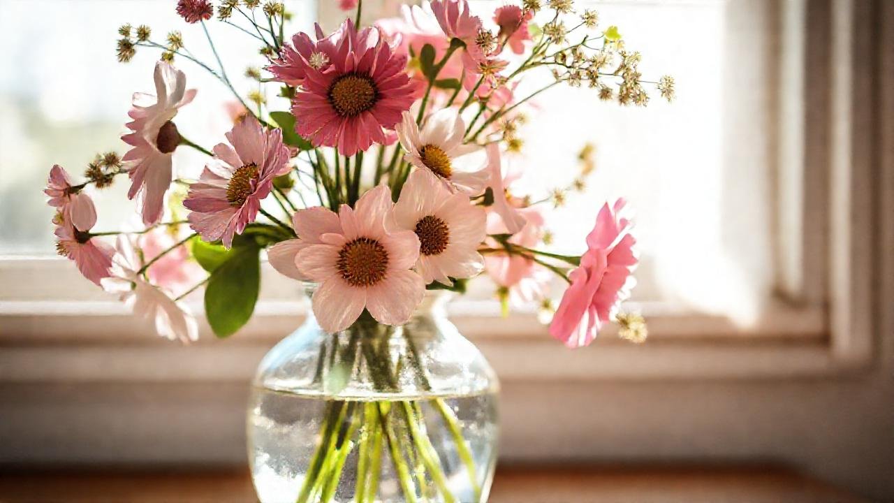 Un jarrón vintage con flores frescas