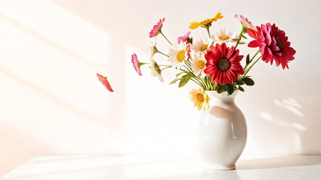 Jarrón cerámico elegante con flores frescas