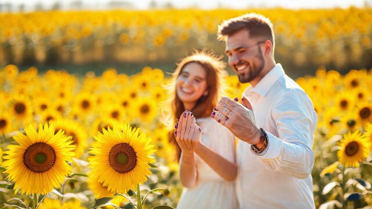 Un matrimonio feliz en un campo dorado