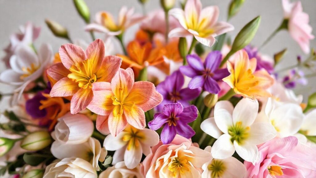 Jacintos vibrantes adornan una composición floral suave