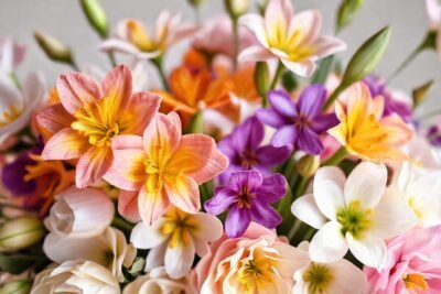 Jacintos vibrantes adornan una composición floral suave