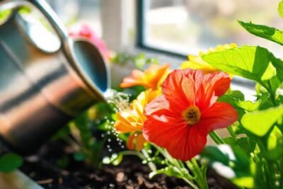 Flores comestibles vibrantes en jardín soleado