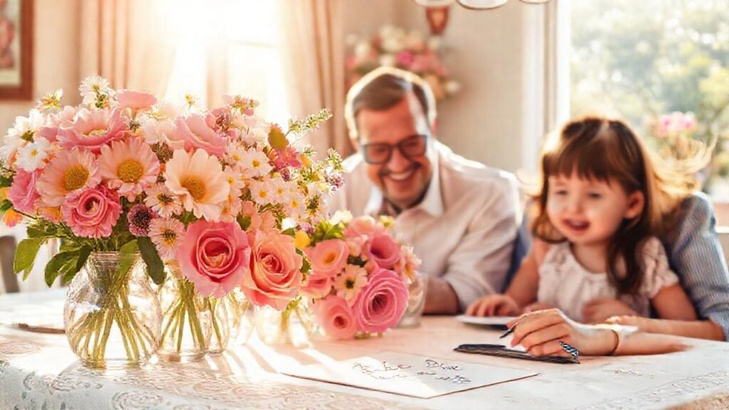 Un día familiar con flores cálidas