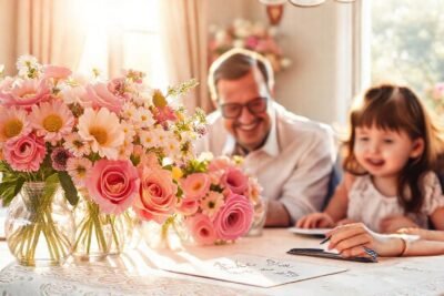 Un día familiar con flores cálidas