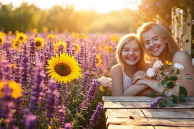 Un campo de lavanda alegre y bello