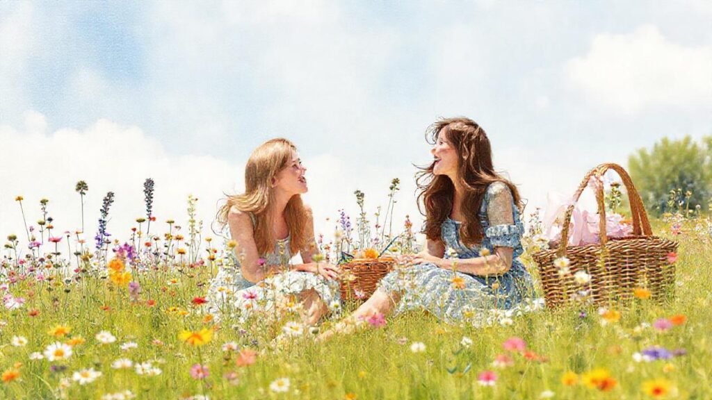 Flores inglesas pintadas evocan alegre picnic