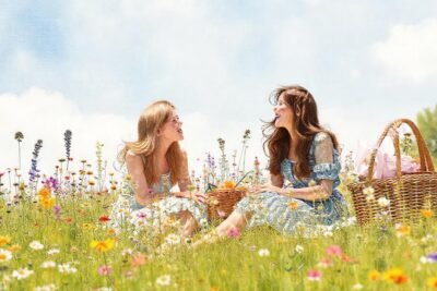 Flores inglesas pintadas evocan alegre picnic