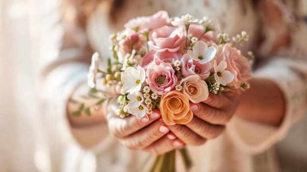 Manos de madre en flor suave