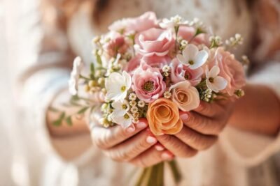 Manos de madre en flor suave