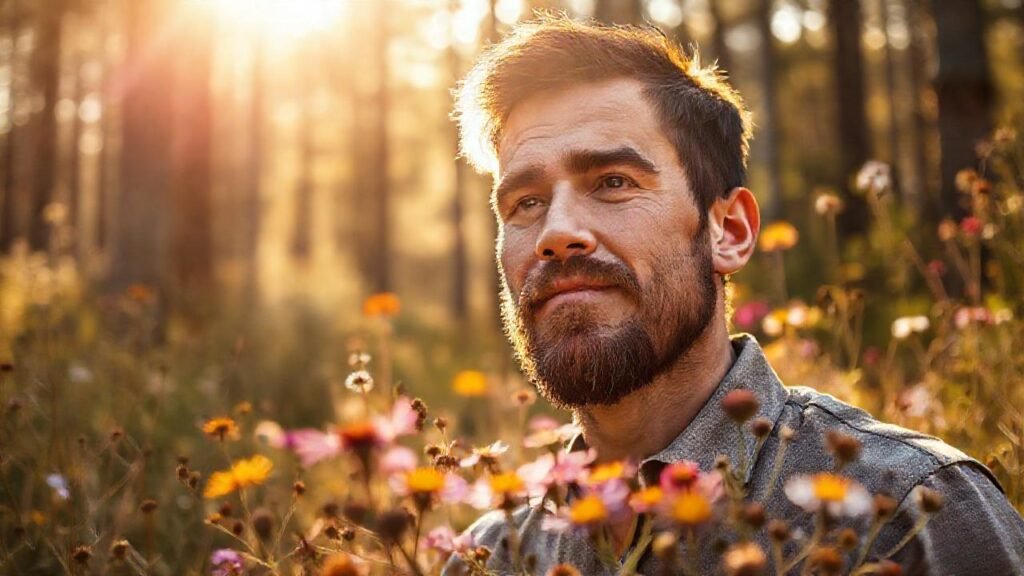 Un hombre tranquilo en la naturaleza