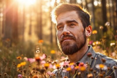 Un hombre tranquilo en la naturaleza