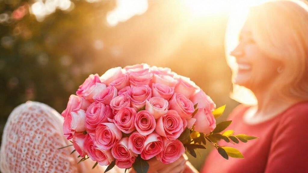 Un ramo de rosas alegra a la madre