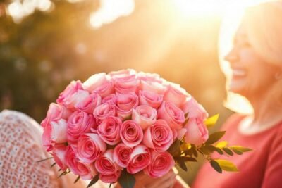 Un ramo de rosas alegra a la madre