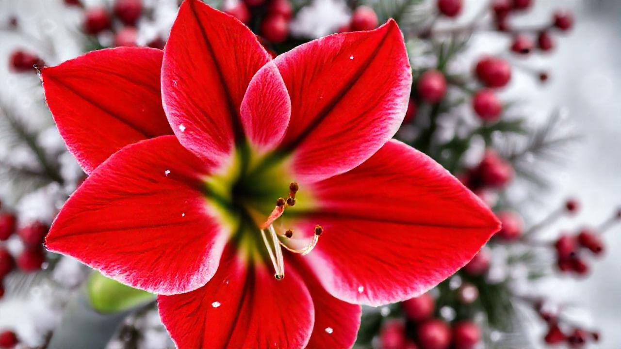 Amaryllis roja brillante en invierno