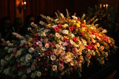 Flores fúnebres evocan un duelo sereno