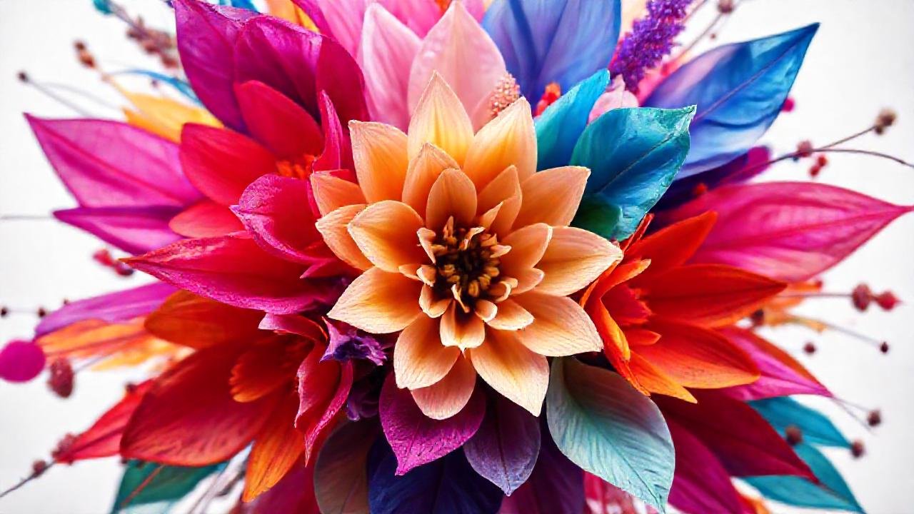 Explosión floral abstracta, colorida y dinámica