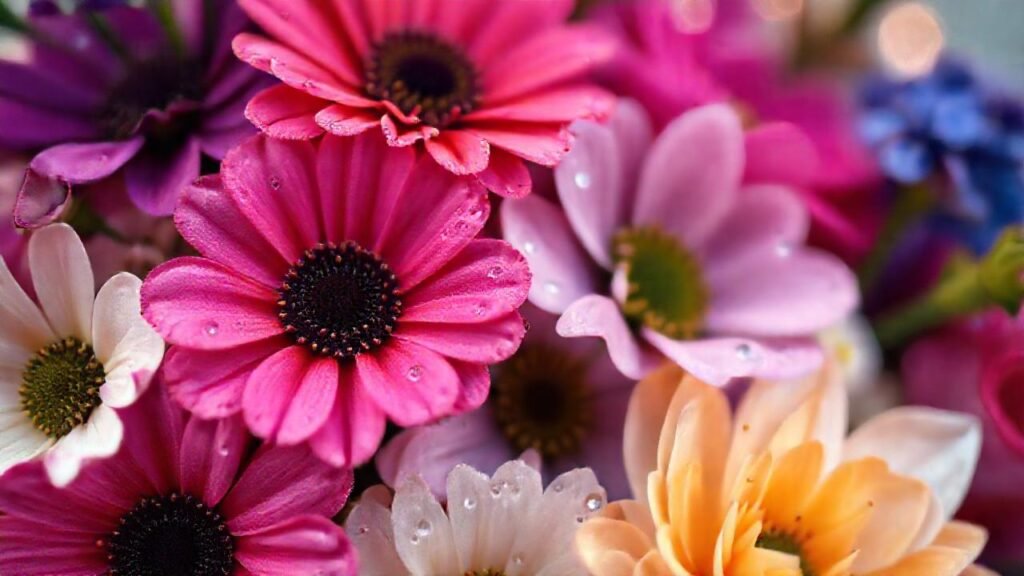 Alegre arreglo floral en foco suave