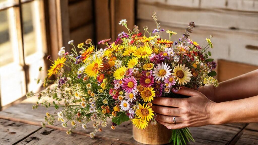 Un regalo de flores natural y cálido